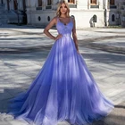 Женское блестящее вечернее платье-трапеция, светильник-фиолетовое платье для выпускного вечера с завязкой на спине, тюлевые платья без рукавов, 2021