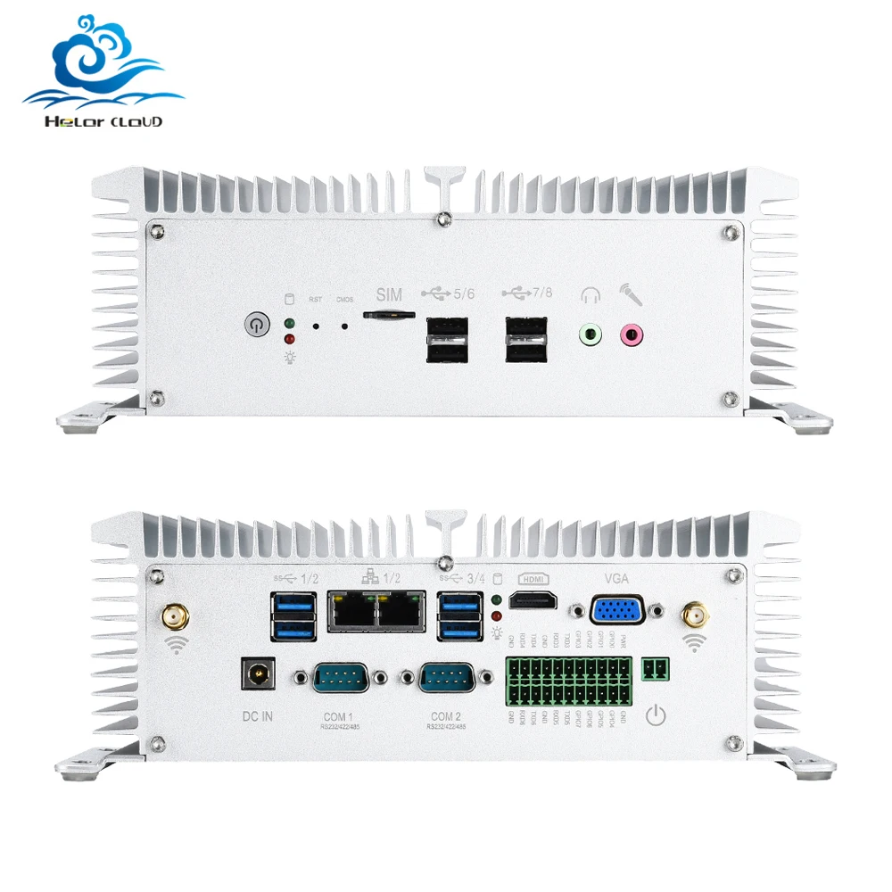 HLY безвентиляторный промышленный Мини ПК Core i5 8350U 7200U i7 7500U 2* LAN 2* RS232 8* USB микро компьютер Linux Windows 10 7 Wifi HDMI VGA