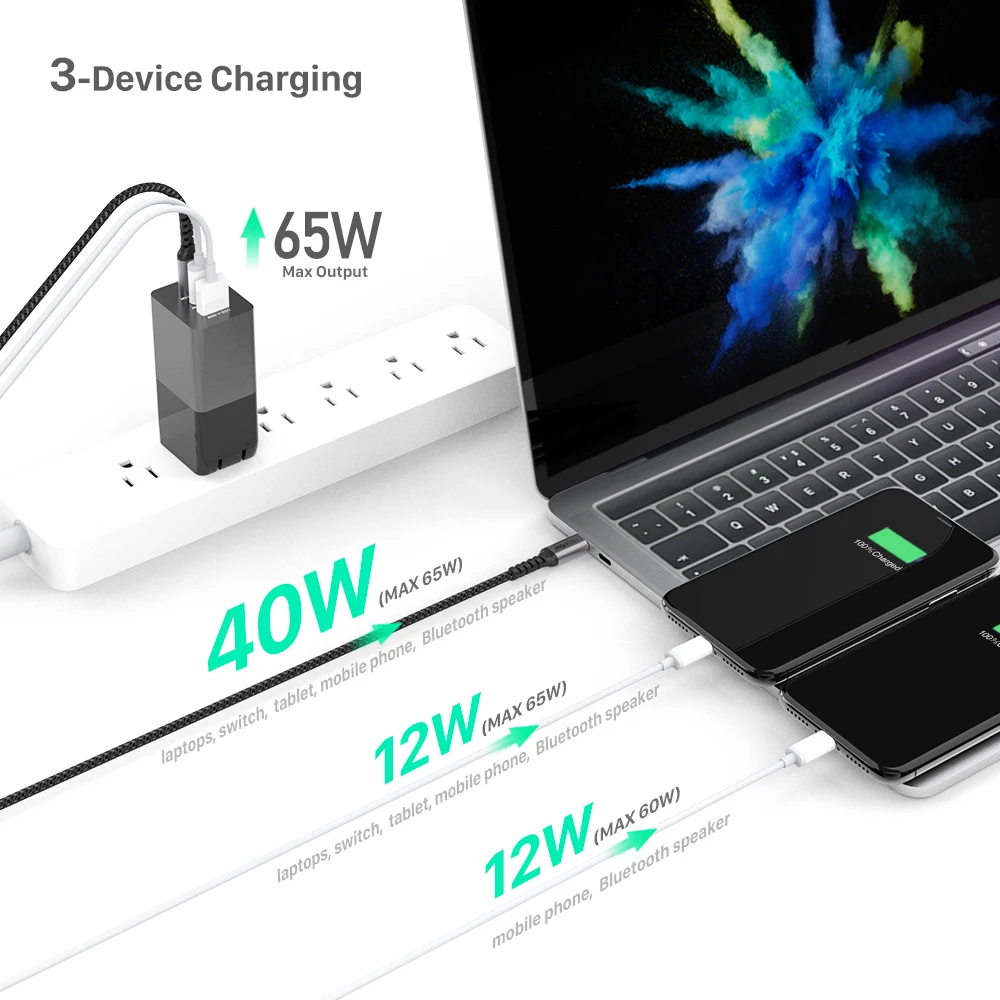 Зарядное устройство BaySerry с USB-портом 65 Вт Quick PD Charge 4 0 3 | Мобильные телефоны и