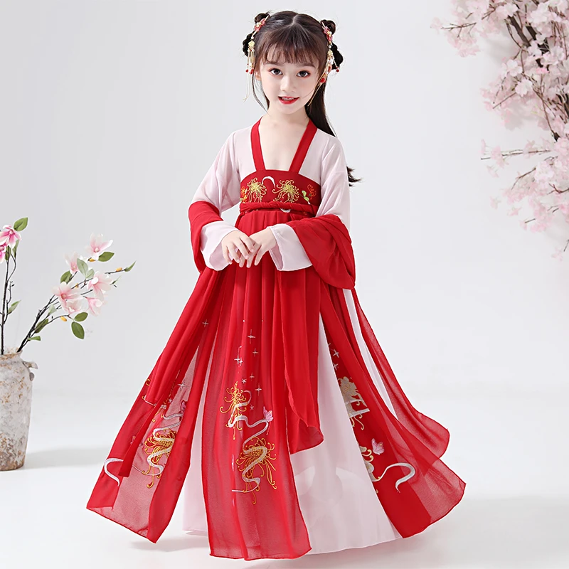 

Girls Hanfu Fairy Dress Traditional Chinese Classical dancing Wear Festival Outfit Retro Folk Performance Photography kung fu