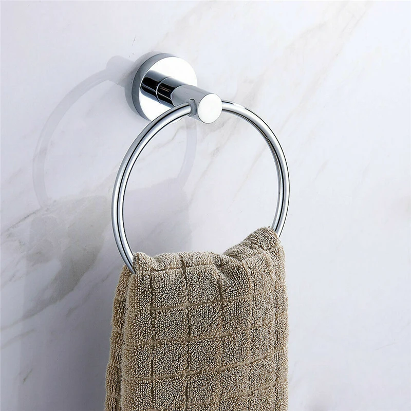

Stainless Steel Round Style Wall-Mounted Towel Rack Ring Convenient Towel Holder Hanger Hanging Bathroom Storage Holder