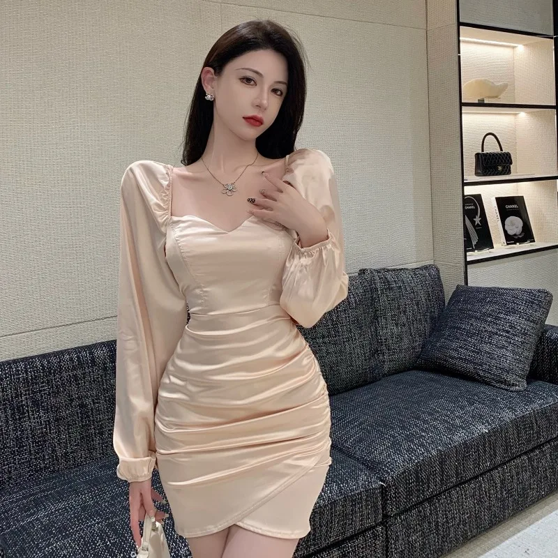 Облегающее платье для женщин сексуальный стиль Клубные весна-осень шелковые