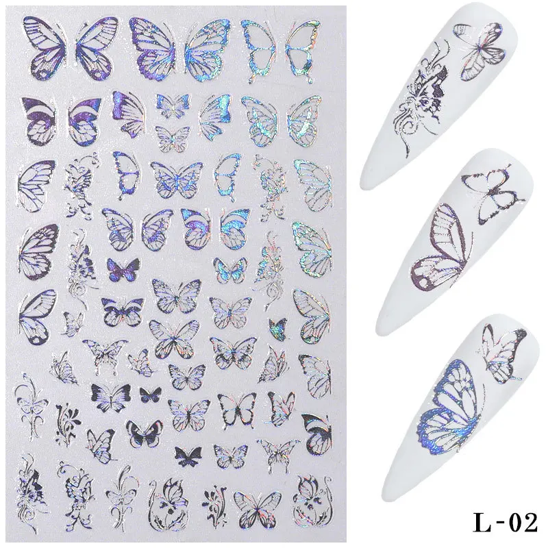 

Adhesive Sliders Holographics DIY Golden Silver Nail Transfer Decals Foils Wraps Decoration 3D Laser Butterfly Nail Art Stickers