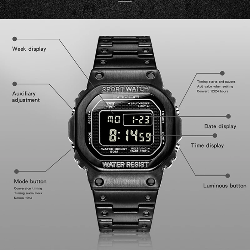 Часы наручные SANDA Мужские Цифровые спортивные водонепроницаемые деловые из