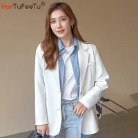 fire autumn women blazer coat white black solid long sleeve business suit jacket 2021 new loose basic ol work top outwear
