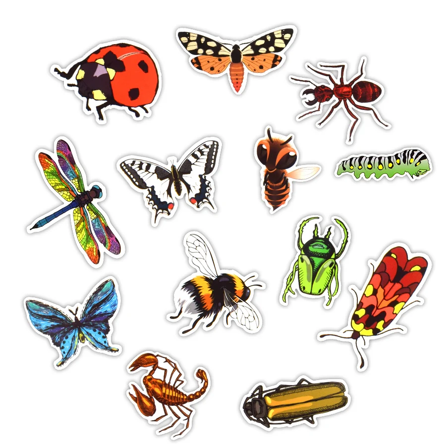 Pegatinas de insectos naturales para ni&ntilde;os, calcoman&iacute;as de mariquita y hormiga de animales para ordenador port&aacute;til, coche, juguetes educativos, 50 Uds.-2