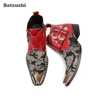 batzuzhi rock mens leather ankle boots western ankle boots men metal toe buckles botas hombre party wedding boots sizes us6 12