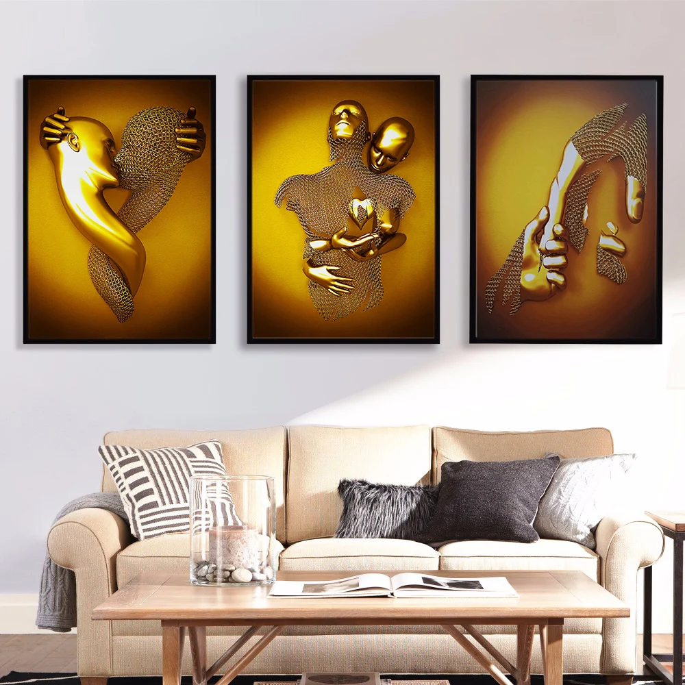

Gold Metal Figure Statue Art Canvas Painting Romantic Abstract Posters and Prints Wall Pictures Modern Living Room Home Decor