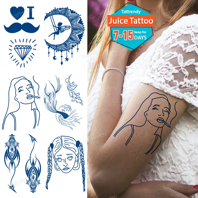 

Временная татуировка с чернилами juice ink для женщин и девушек, наклейка на грудь с рукавами для девушек, простая маленькая переводная татуиро...