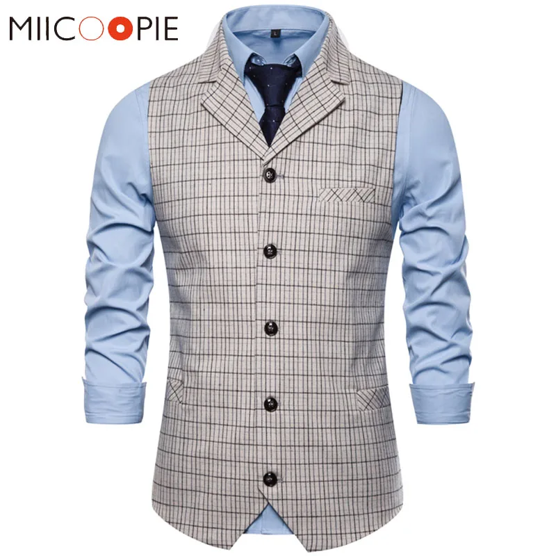 

Жилет мужской в клетку, однобортный деловой Повседневный Приталенный жилет, деловой, белого цвета, 3XL