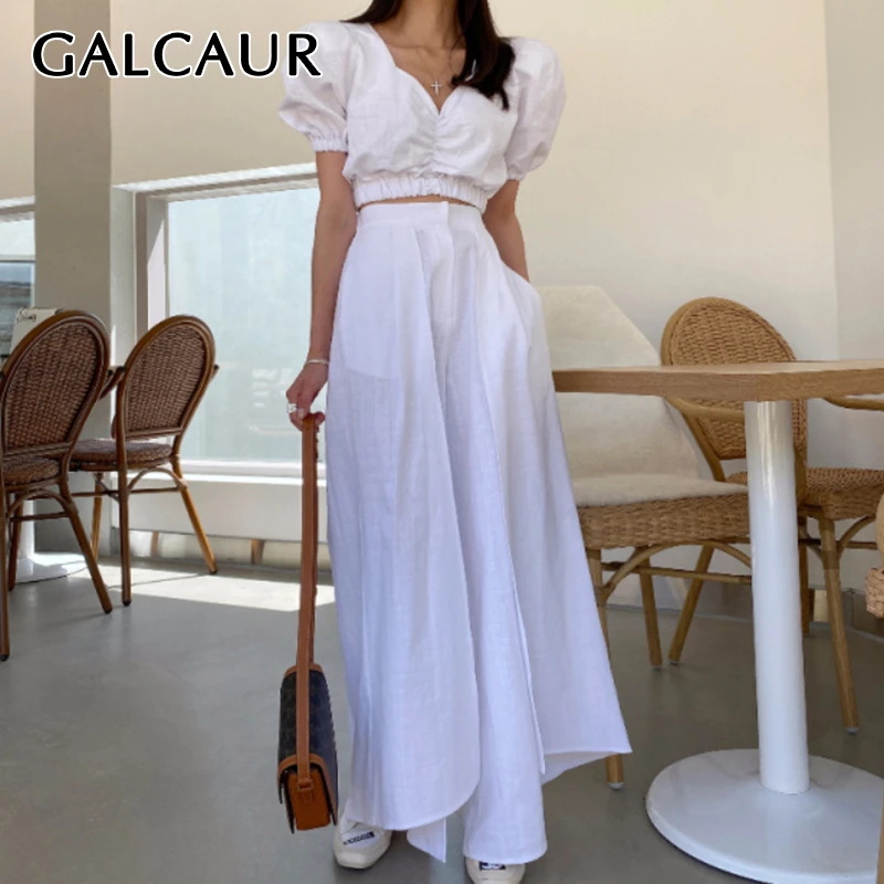 Комплект из двух предметов GALCAUR Женская Повседневная футболка с квадратным