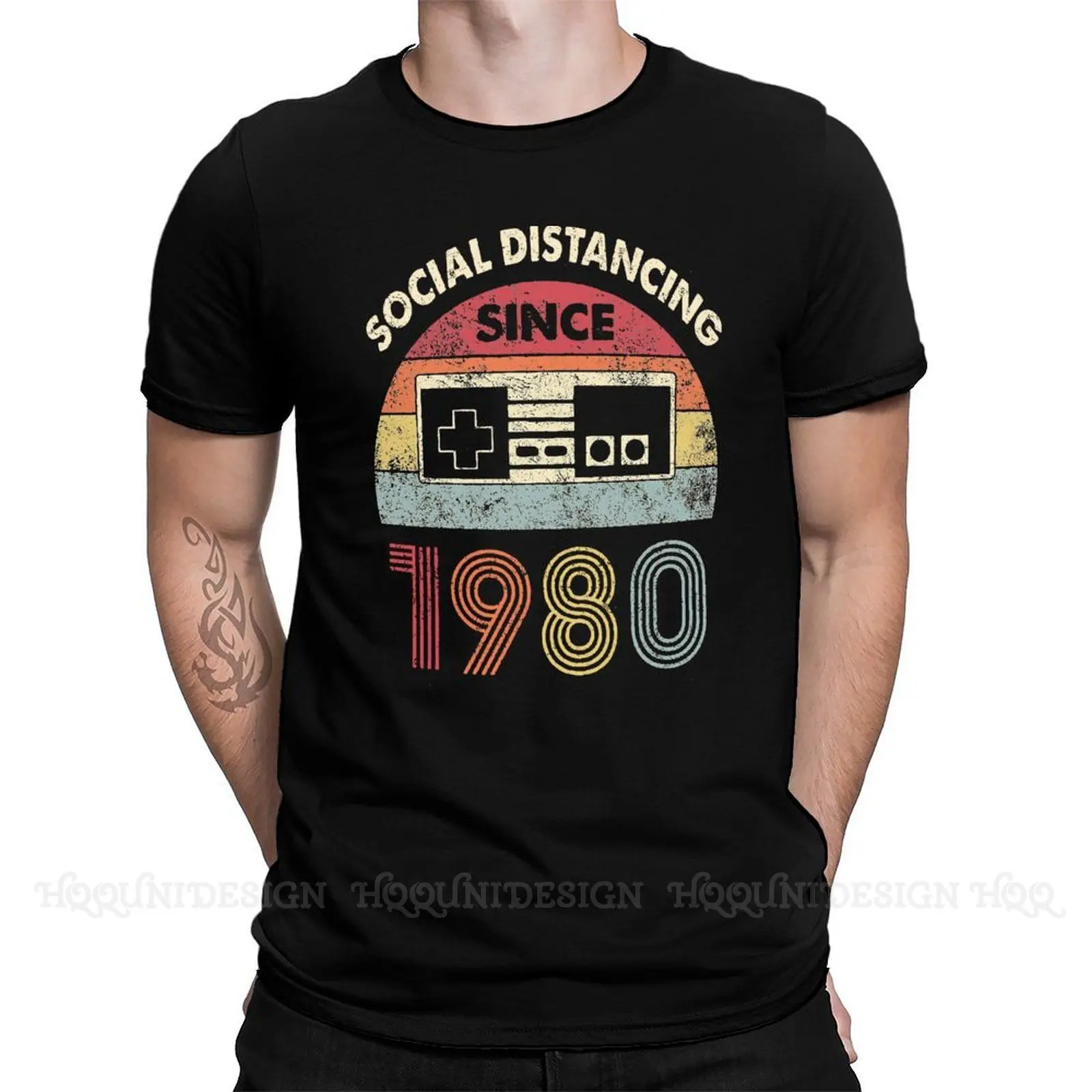 

Men's Social Distancing Since 1980 Introvert Gamer 40th Birthday Gift T Shirts Born in 1981 100% Cotton Clothing Funny Short