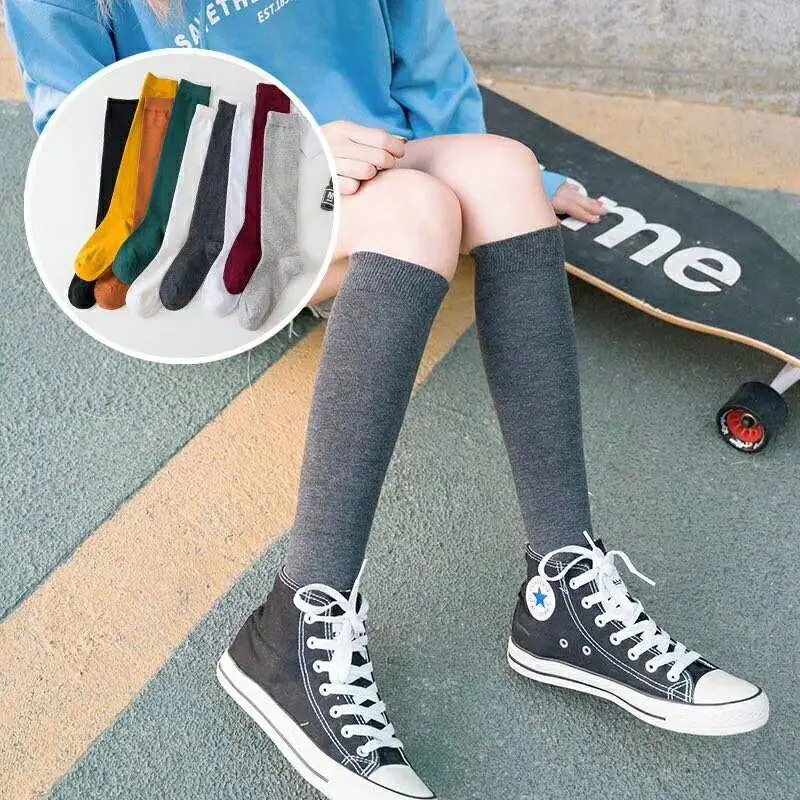 Женские чулки теплые гольфы до бедра для девушек новые модные Harajuku яркие цвета