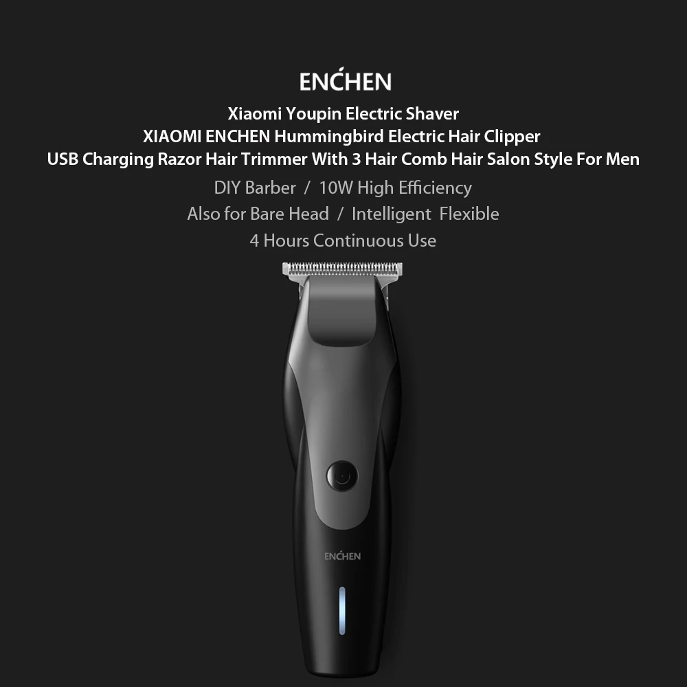 XIAOMI ENCHEN Hummingbird электрическая машинка для стрижки волос USB портотивная Зарядка для бритвы Триммер для волос с 3 волосами 10 Вт низкий уровень шума триммер для волос для мужчин
