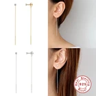 Aide 925 стерлингового серебра с блестящими стразами цепи манжеты Серьги Стад Серьги для женщин, хорошее ювелирное изделие, глянцевая бисера Длинные металлическую цепь с кисточкой