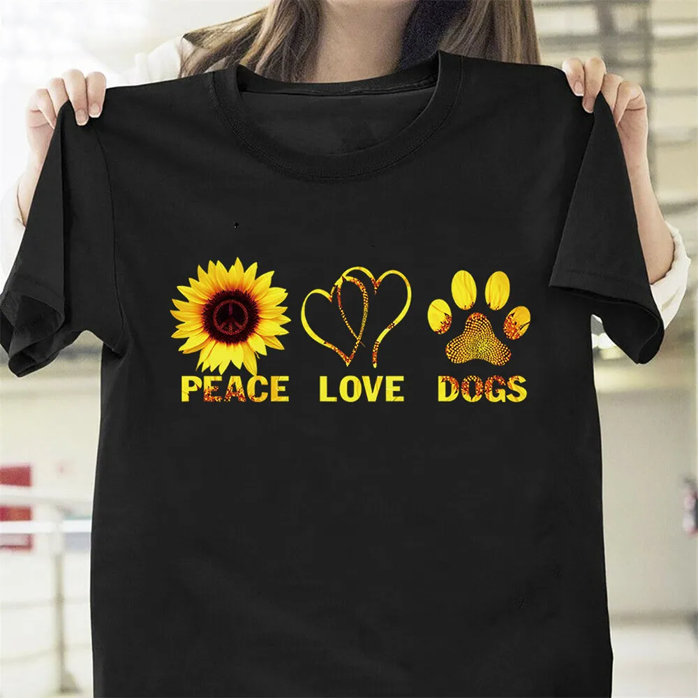 

Peace Love Dogs Letter Print T-shirt Women Short Sleeve O Neck Loose Tshirt 2020 Summer Tee Shirt Tops Mujer
