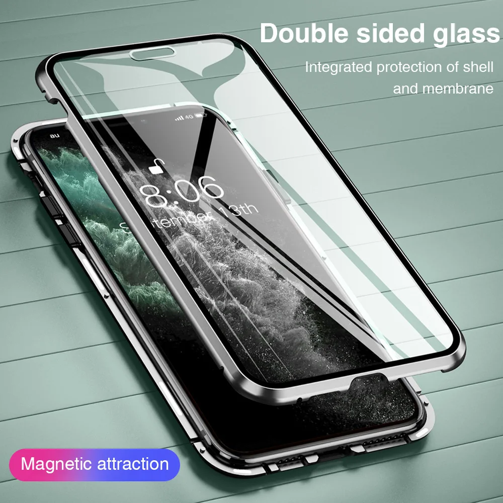 double side magnetic case for iphone 12 pro max 13pro xr xs max 11 8 7 6 6s plus magnet glass phone cover for iphone 13 7 8 case free global shipping