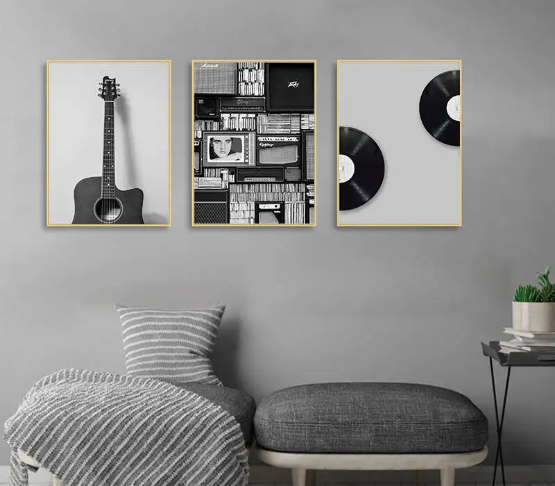 Vintage Music Prop Nordic Canvas Painting Home Decor Wall Art Retro Black White Guitar Office Living Room Picture Minimalist ART | Дом и сад