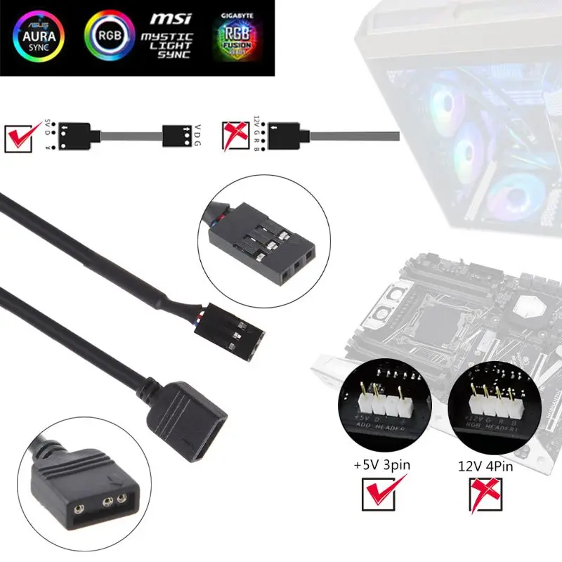 5В 3PIN RGB VDG адаптер линейный коннектор материнская плата 3Pin к нормальному
