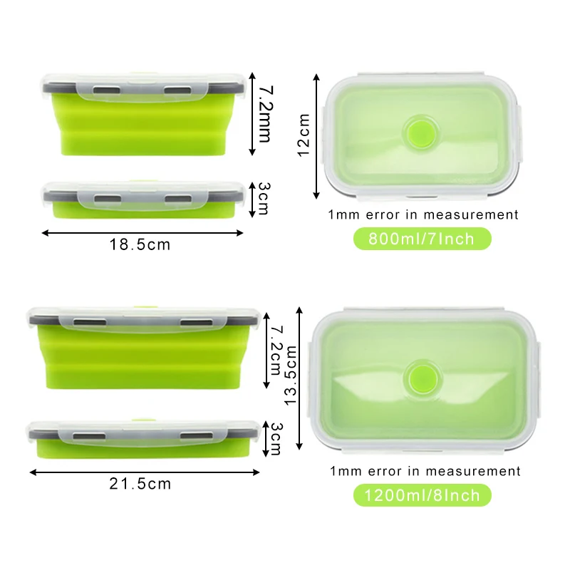 Портативный Прямоугольный силиконовый масштабируемый складной Ланчбокс 800 мл