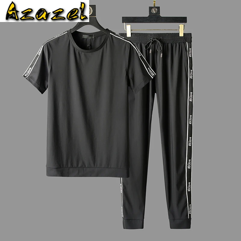 Azazel Summer Mens Sets (t-shirt+pants) Luxury Black Letters Weaving Short Sleeve Man Tracksuit Plus Size 5xl Slim Fit Man Sets