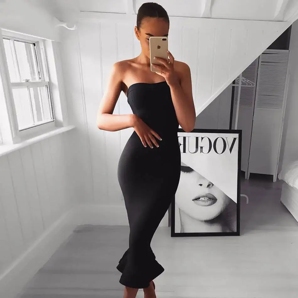 Seamyla знаменитостей Бандажное платье для женщин бодикон Vestidos Лето без бретелек сексуальное вечернее платье Русалка Клубное платье для вечеринки платья