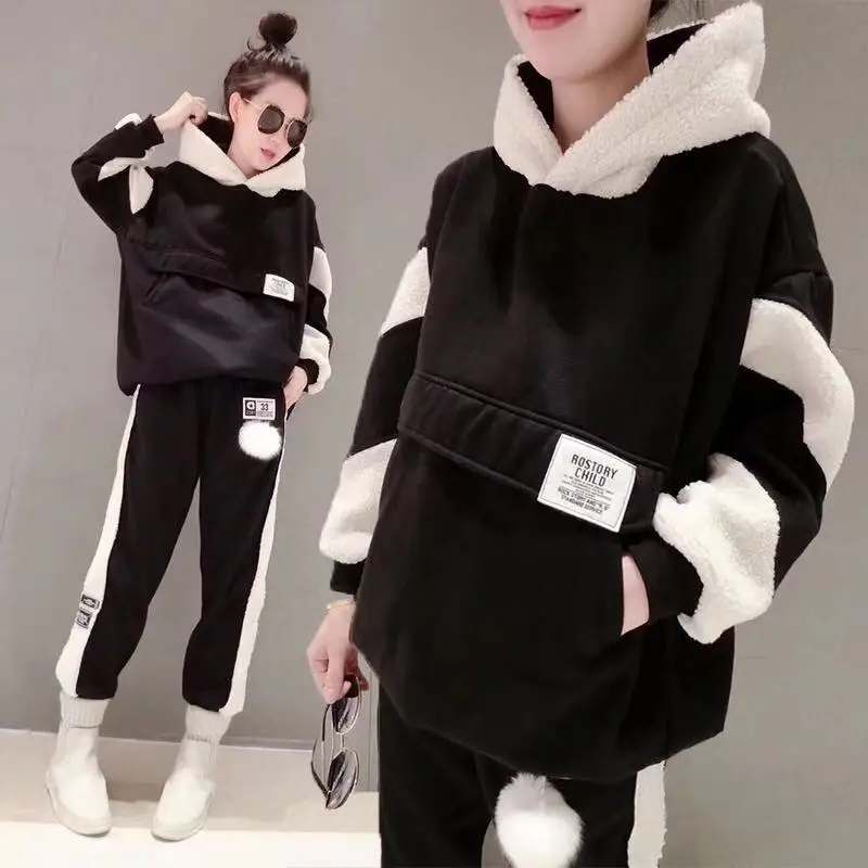 Новый осенне зимний комплект из двух предметов флисовый утепленный Повседневный