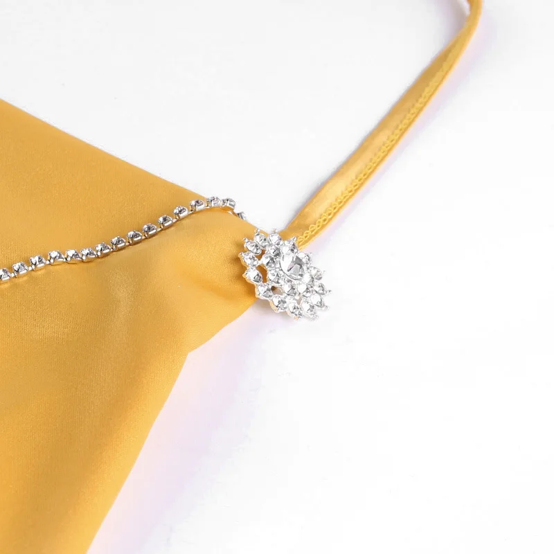 

Spaghetti Strap Mini Satin Dress Women Sexy Backless Cross Bandage Bodycon Party Dress Diamonds Stretch Short Club Dress
