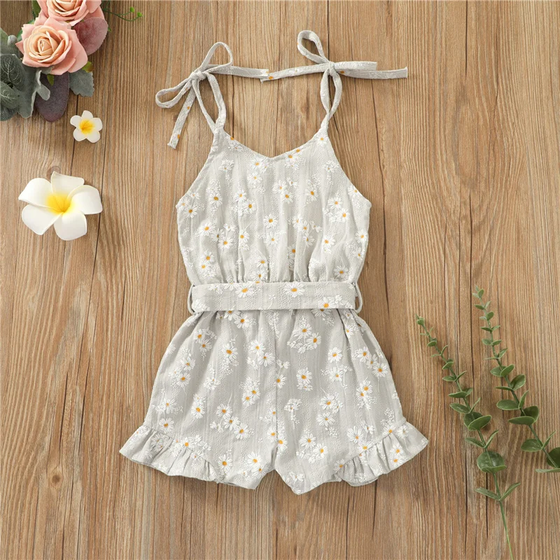 

1-6years Children Girls Camisole Breathable Jumpsuit with Bow,Toddler Girls Single-breasted Ruffle Sweet Casual Summer Clothing