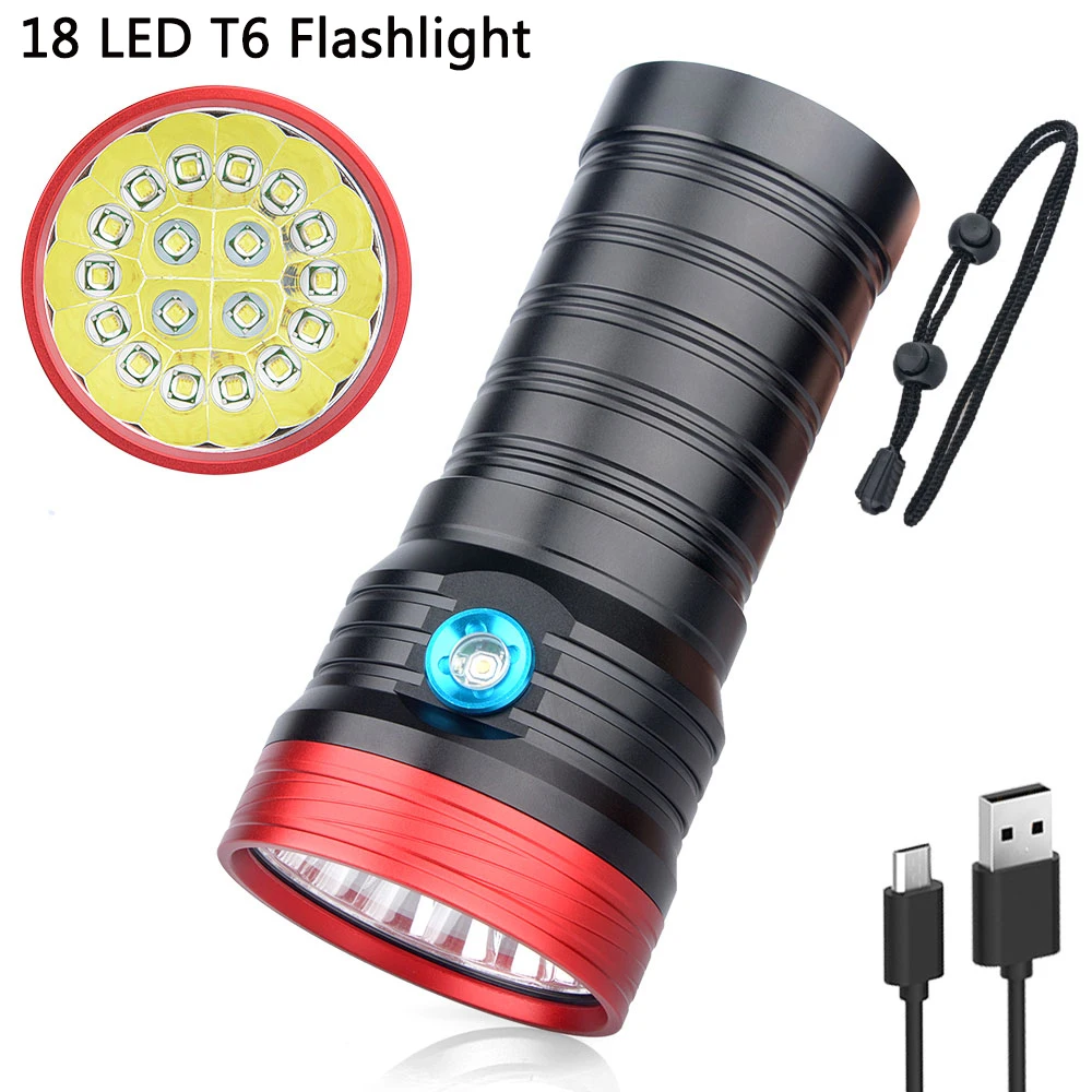 38000LM 18 * T6 Ультра мощный светодиодный фонарик тактический USB Перезаряжаемый