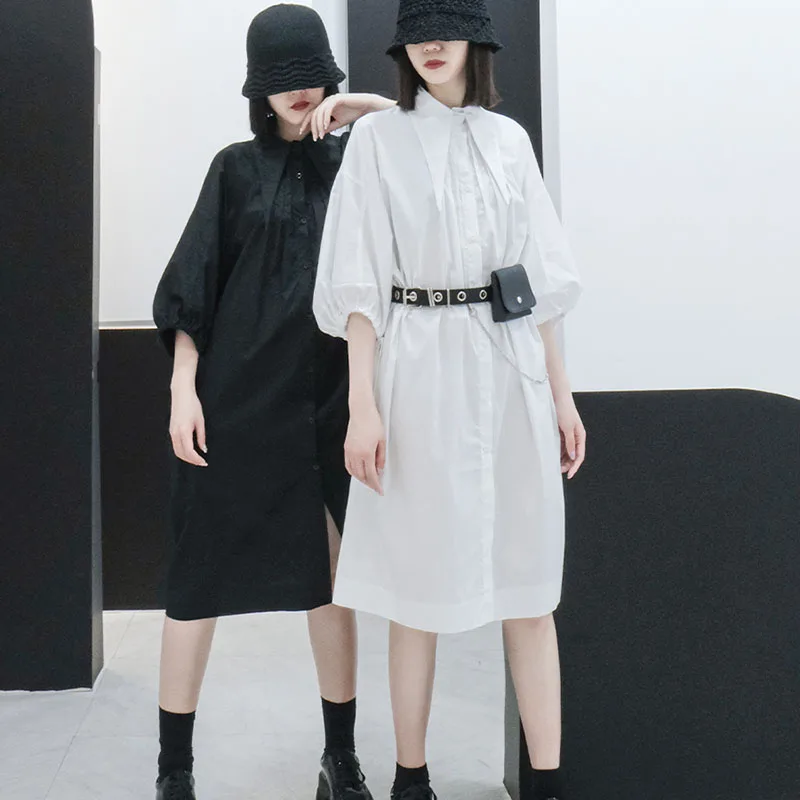 

XITAO White Black Dress Fashion New Women Pleated Goddess Fan Casual Style 2021 Summer Plus Size Goddess Fan Dress WMD0669