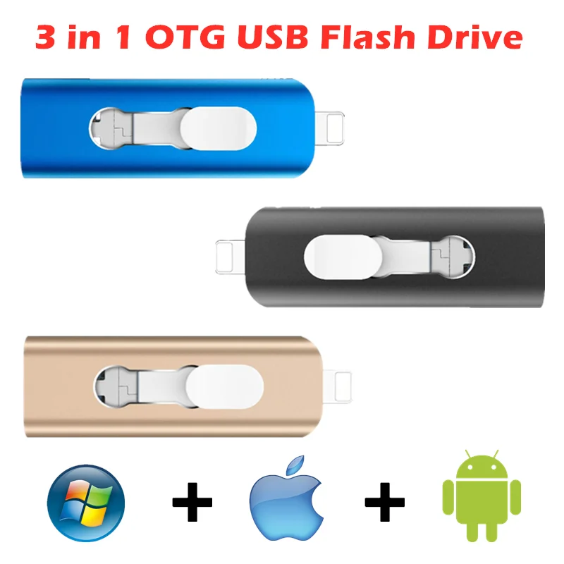 Металлический USB флеш-накопитель 3 в 1 16 ГБ 32 64 128 256 карта памяти для ipad OTG флешка iphone