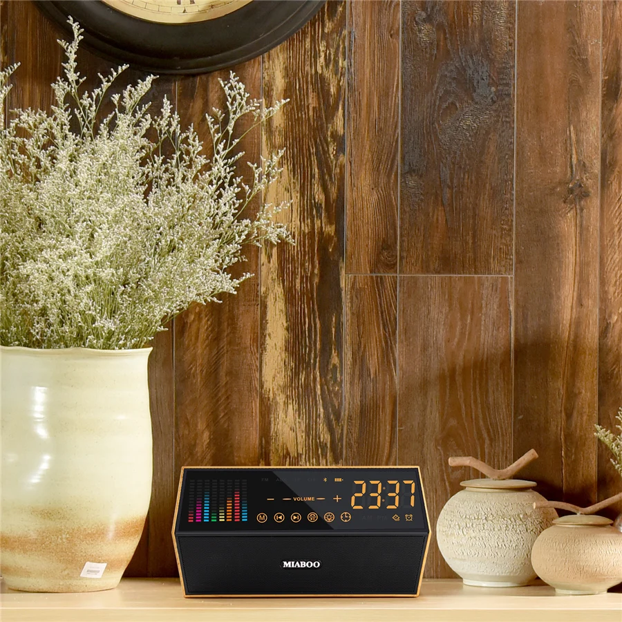 Laiyiqi деревянный bluetooth динамик BT Часы светодиодный дисплей экраны цветной