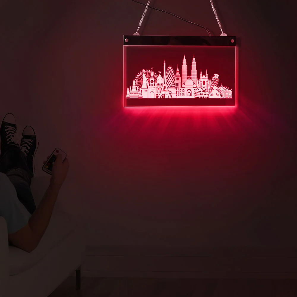 Светодиодная неоновая вывеска Skylines в стиле архитектуры цветная светодиодная