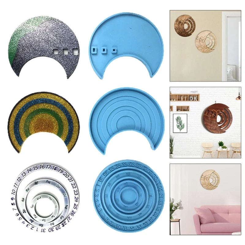 

3 Pcs/Set Circular Moon Shaped Wall Hanging Calendar Disks Epoxy Resin Mold Silicone Mould DIY Crafts Pendant Home Decorations