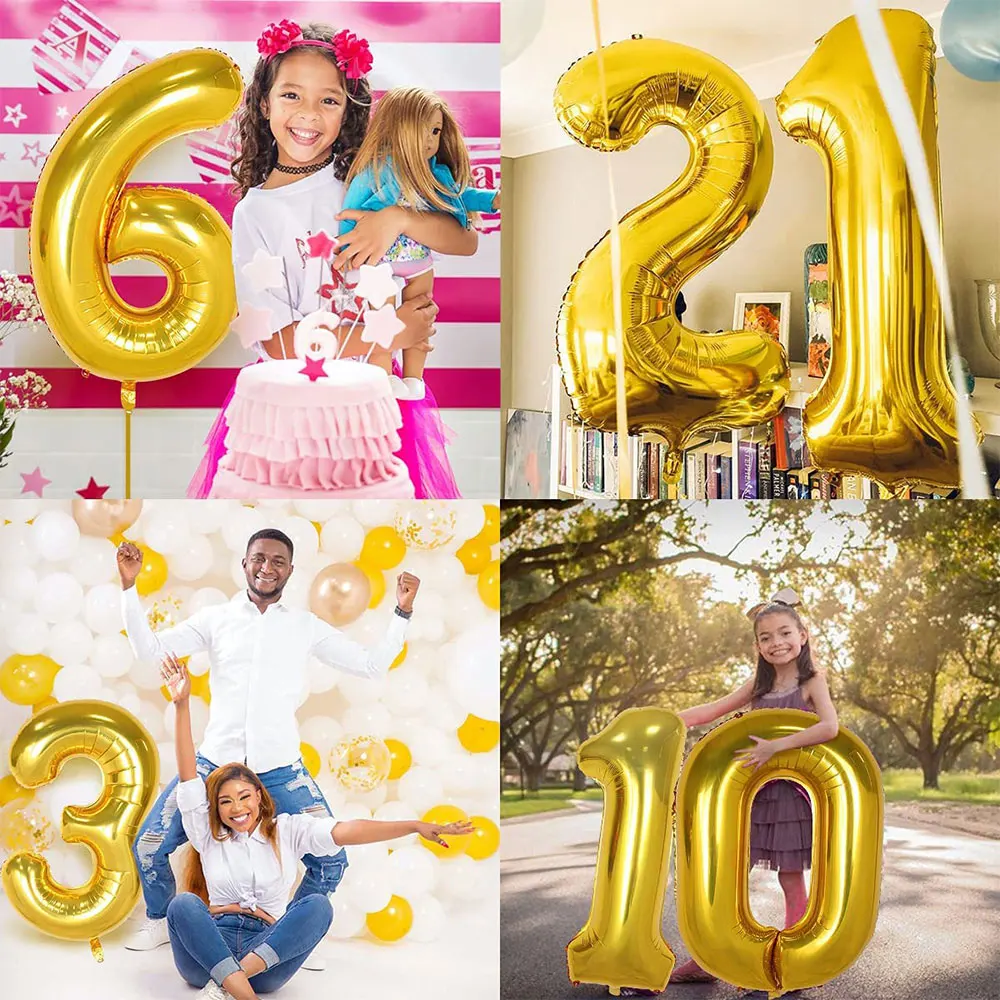 Gold Digit Helium Foil Balloons Large Number Balloon For Party Supplies 16/32/40inch Baby Shower Birthday Party Decorations images - 4