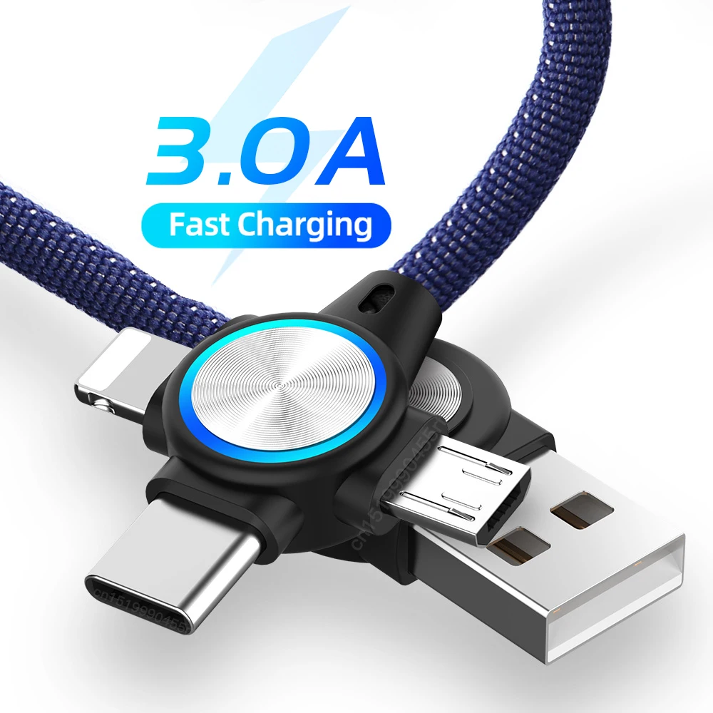 

3 in 1 USB Cable for Mobile Phone Micro USB Type C 8 Pin Charger Cable for iPhone 12 XS XR Charging Cable Micro USB Charger Cord