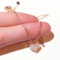 new sweet sale simple fashion jewelry 925 sterling silverrose gold fill pave cz crystal heart pendant women clavicle necklace