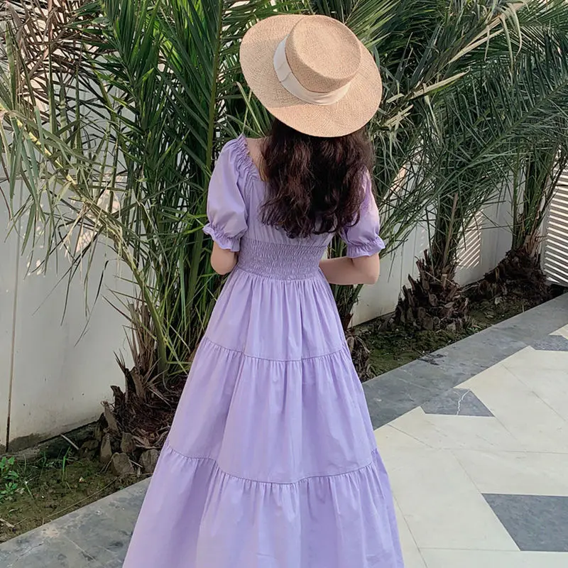 

Purple Elegant Lace Long Maxi Dress Vintage Square Collar Female Franch Dress Casual Holiday Lady Vestidos Bodycon Dress