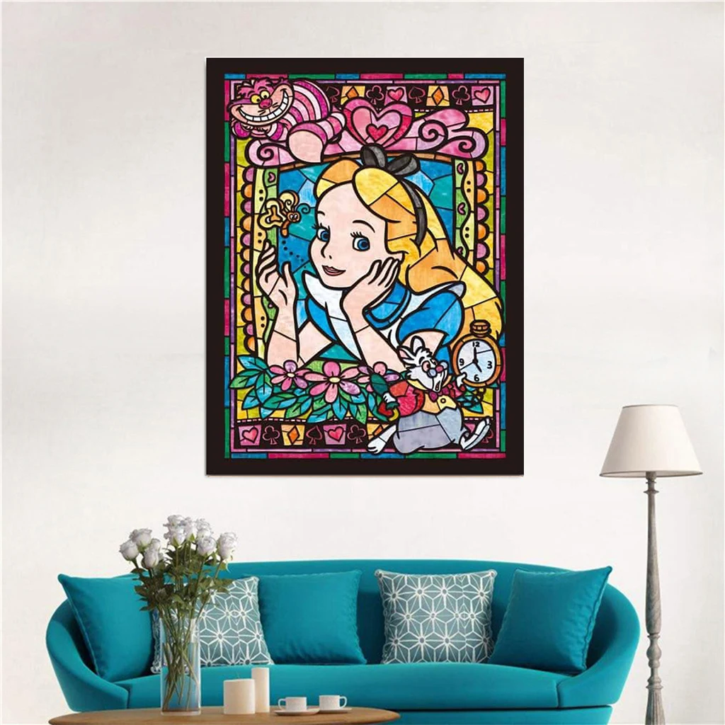

Diamond Painting Alice In Wonderland Disney Cartoons Kawaii Dot Diamond Mosaic Cross Stitch Living Interactive Room Decorative