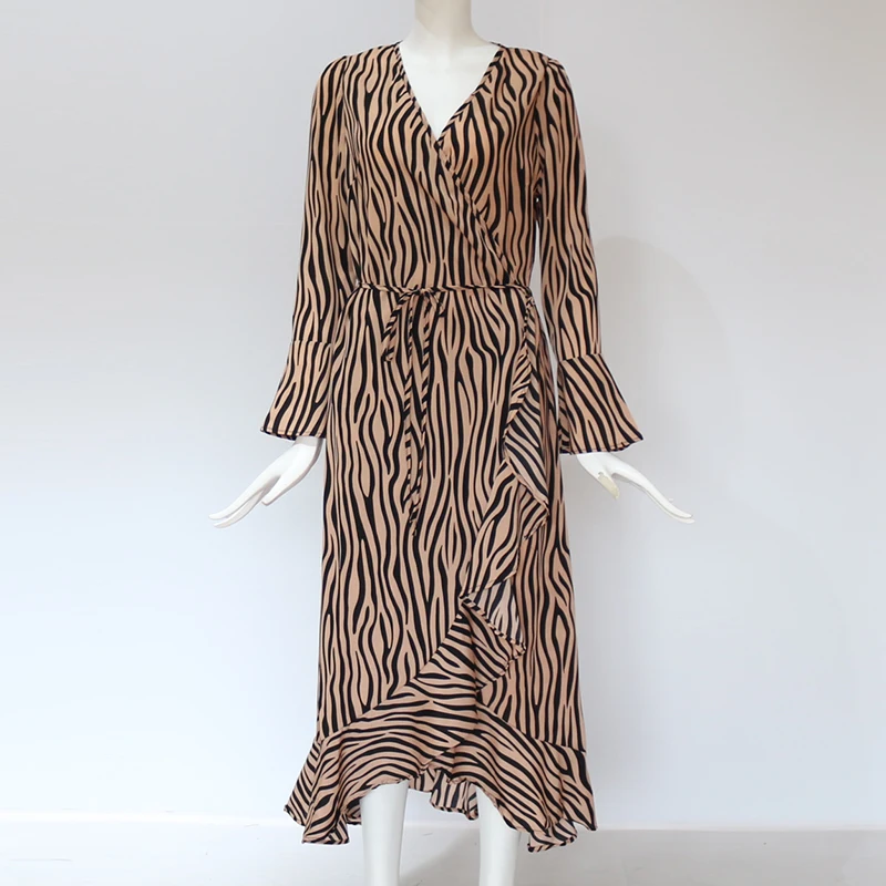 

Women 2019 Long Dresses Fashion Stripe Print Beach Bohemian Maxi Dress Casual Long Sleeve Ruffles Elegant Party Dress Vestidos
