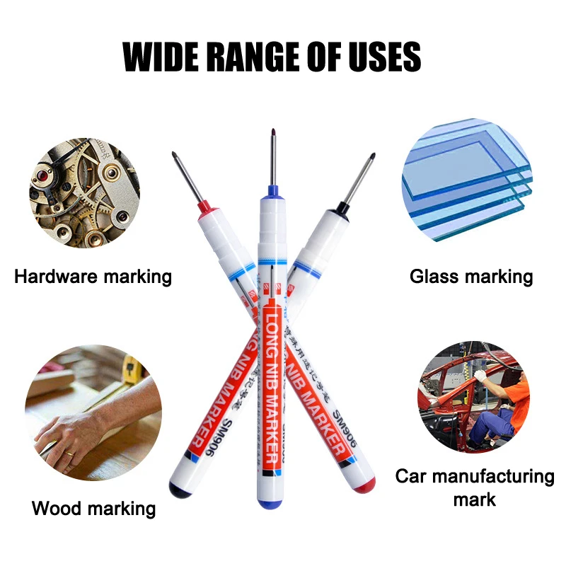 

Long Head Markers Bathroom Woodworking Decoration Multi-purpose Deep Hole Marker Pens Pen Red/Black/Blue Ink