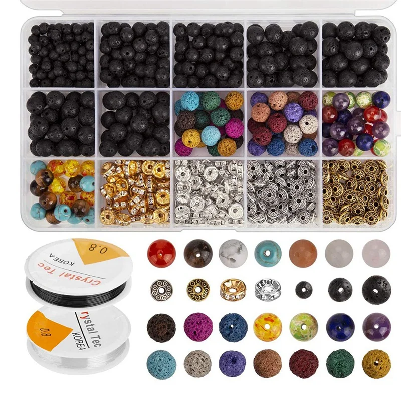 

Volcanic Stone Loose Beads Set Diy Jewelry Accessories Bracelet Necklace Earring Making