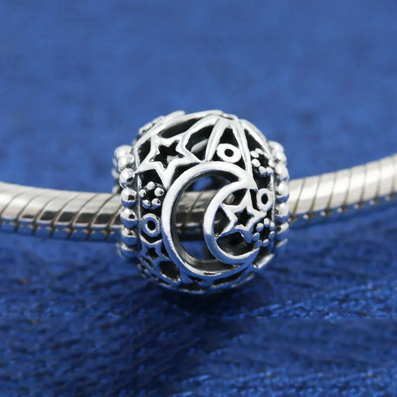 

Hot Sale Openwork Sun, Stars & Moon Charm 925 Sterling Silver Moon Star Beads fit Original Pandora Bracelet 925 Silver jewelry