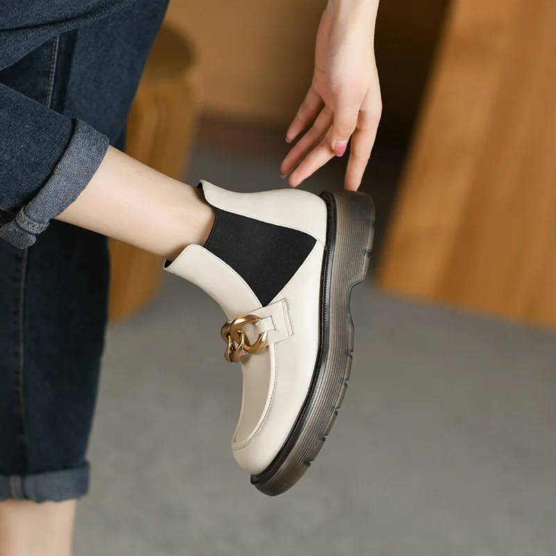 Женские ботинки челси женские из натуральной кожи с металлической цепочкой и