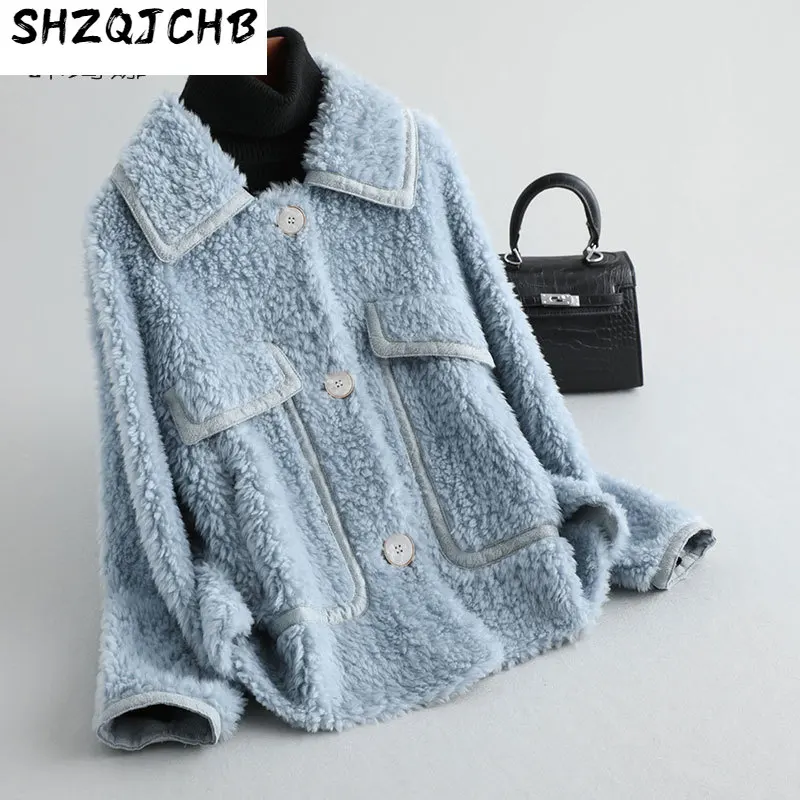 

SHZQ Новое Композитное шерстяное интегрированное пальто из меха ягненка, женское меховое пальто с лацканами