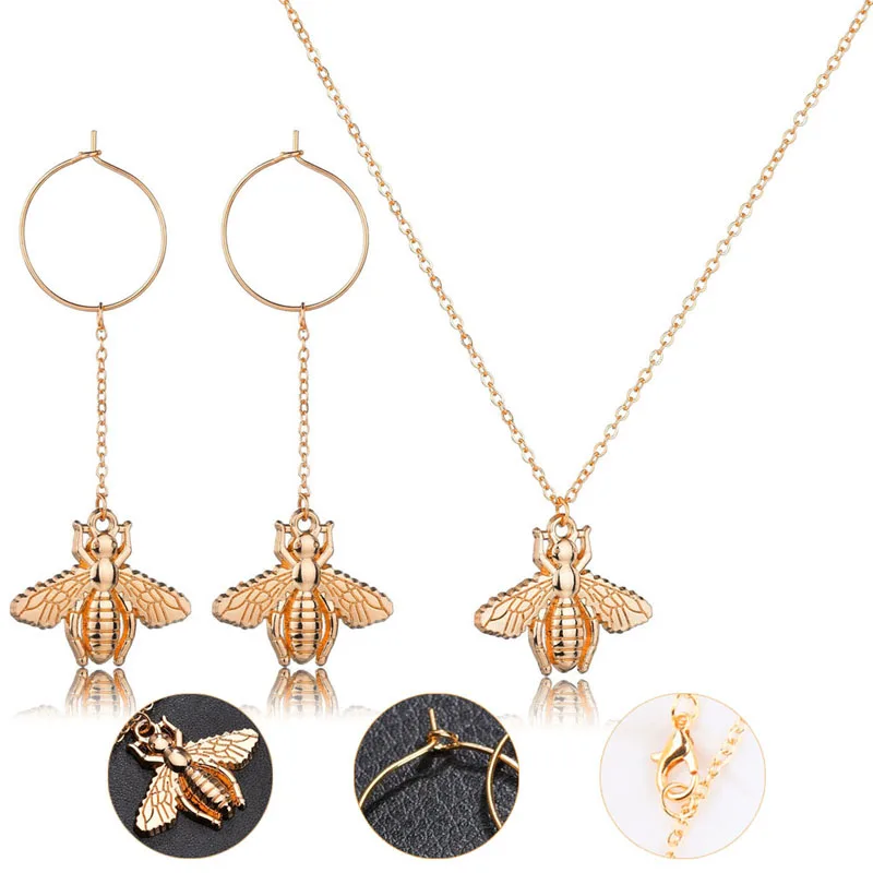 Hot Sale Gold Bee Necklace Earring Animal Jewelry Sets Cartoon Cute Jewellery Set For Girls Christmas Party Dree | Украшения и