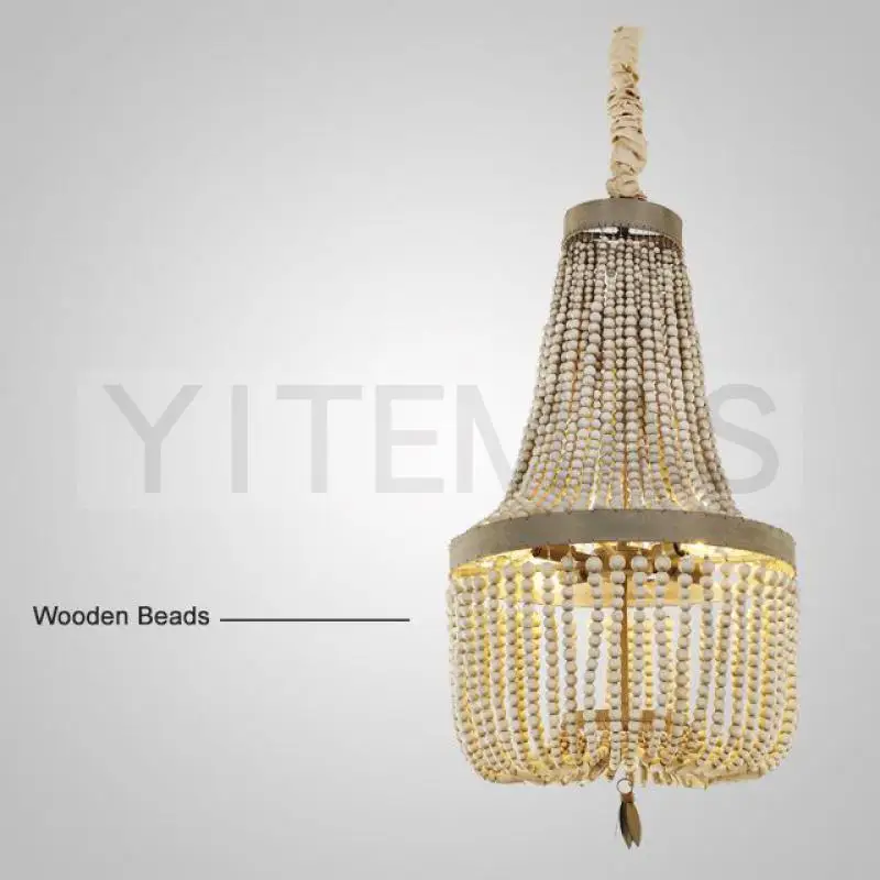 Винтажный деревянный подвесной светильник с бисером в американском стиле