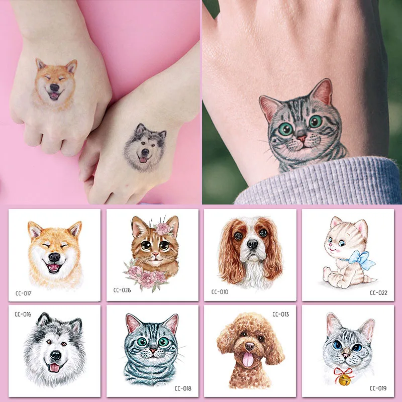 Временные татуировки милая палка водостойкая имитация Мультяшные аниме кошка