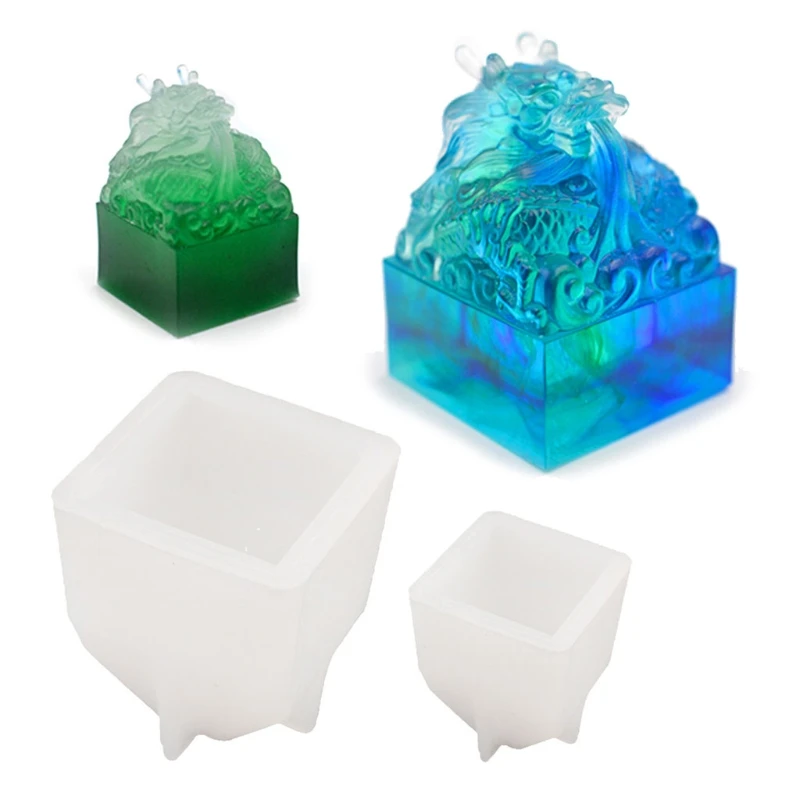 

Crystal Epoxy Resin Mold Dragon Head Jade Seal Sculpture Silicone Mould DIY Crafts Home Decoration Casting Making Tools P82D
